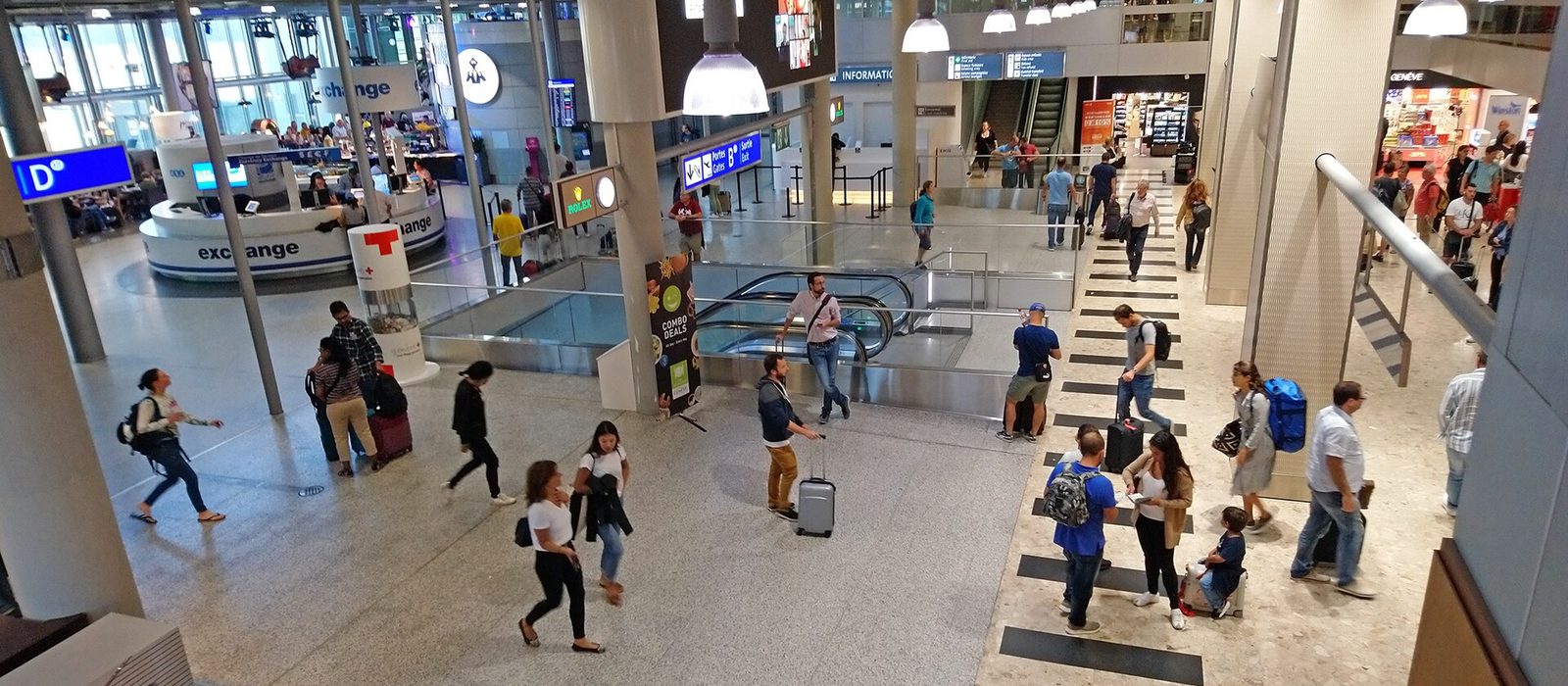 Arrivals level inside the main terminal at Geneva Airport